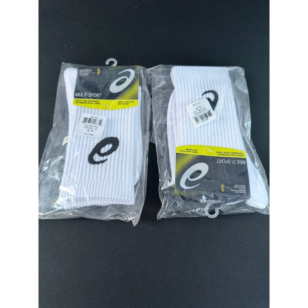 ASICS Team Performance Multi Sport Crew Socks White Black Logo 2 Pairs size S